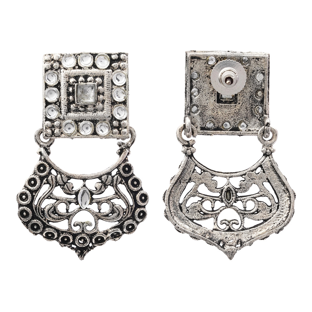 Glitter Grid Dangler Earring (White)