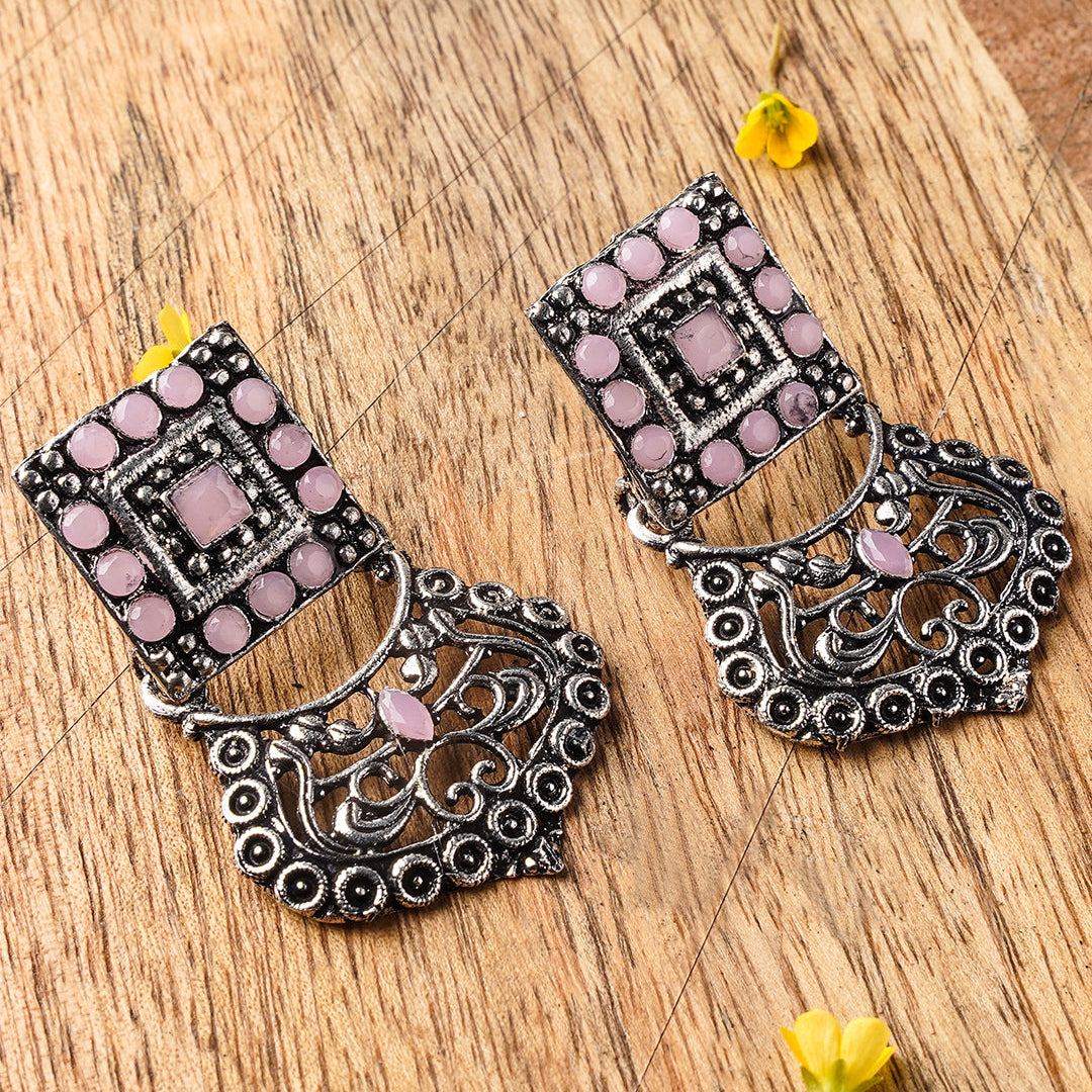 Glitter Grid Dangler Earring (Baby Pink)