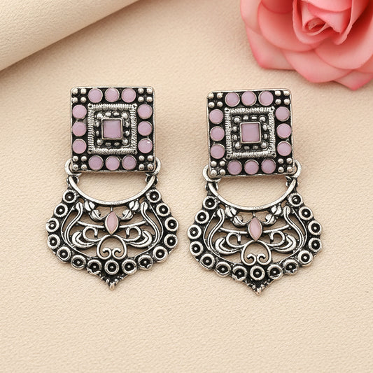 Glitter Grid Dangler Earring (Baby Pink)