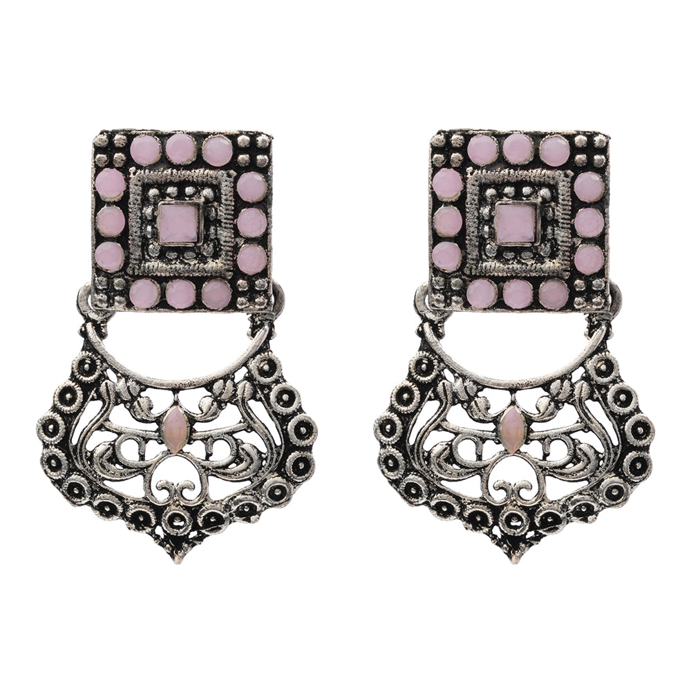 Glitter Grid Dangler Earring (Baby Pink)