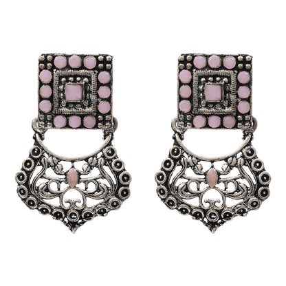 Glitter Grid Dangler Earring (Baby Pink)