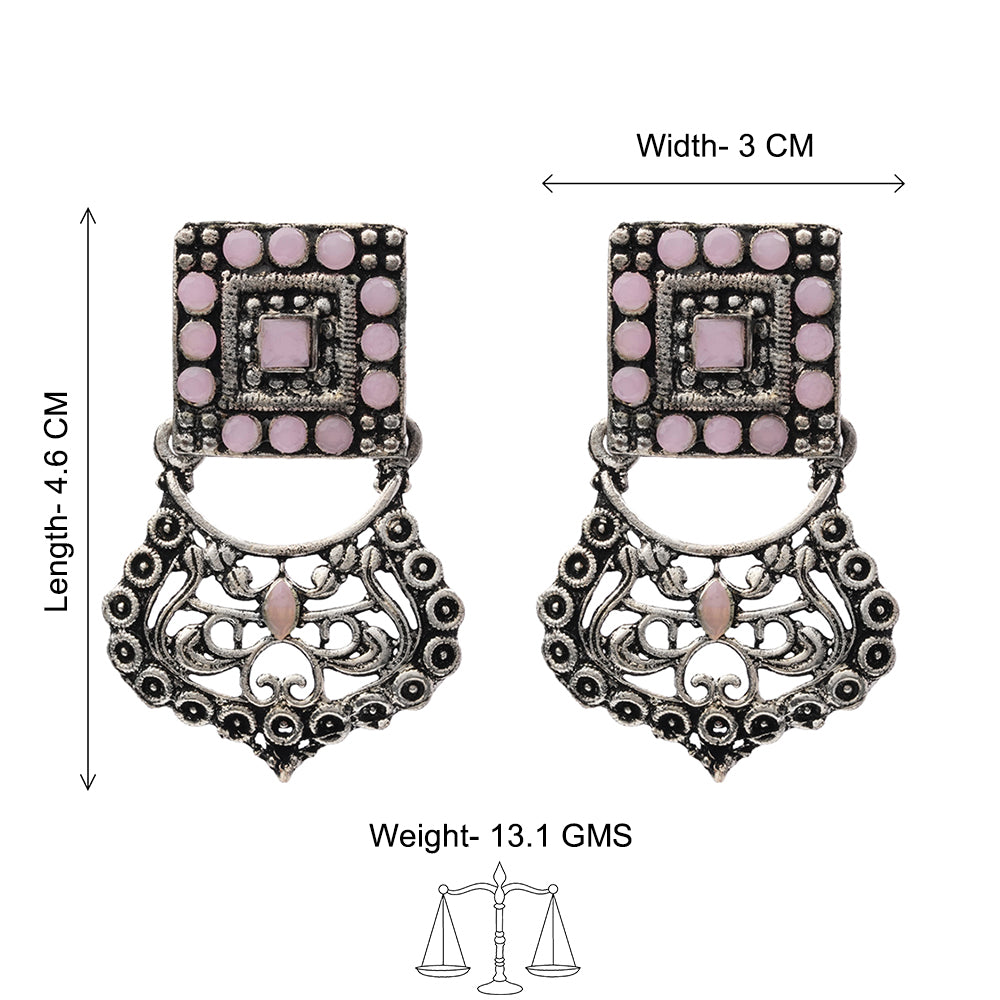 Glitter Grid Dangler Earring (Baby Pink)