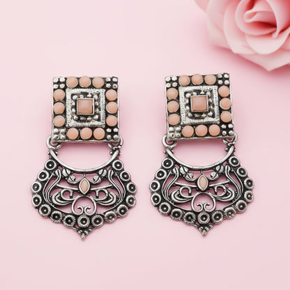 Glitter Grid Dangler Earring (Light Orange)