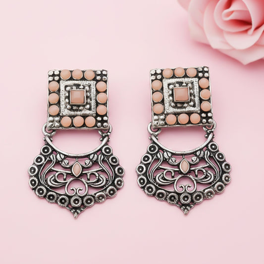 Glitter Grid Dangler Earring (Light Orange)