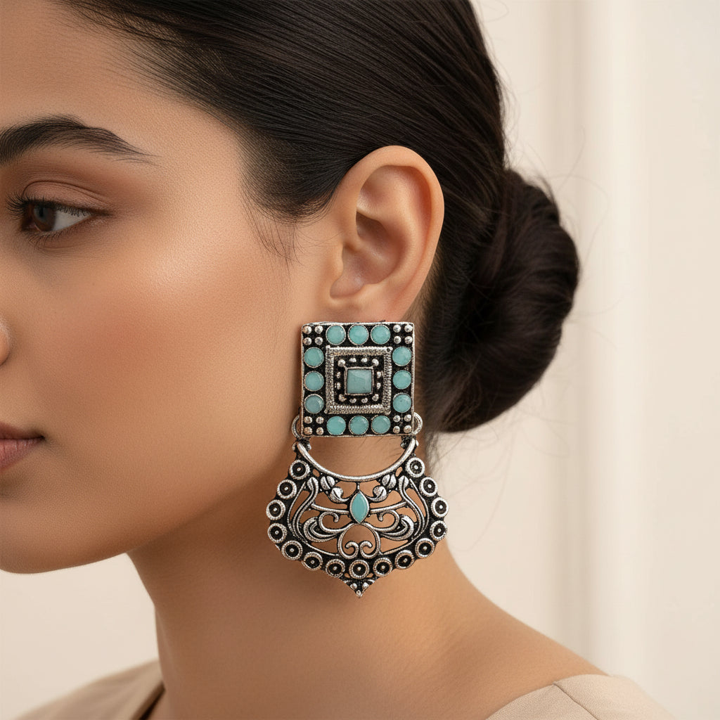 Glitter Grid Dangler Earring (Mint)