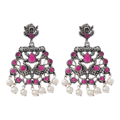Peacock glow stone studded dangler earrings (Red)