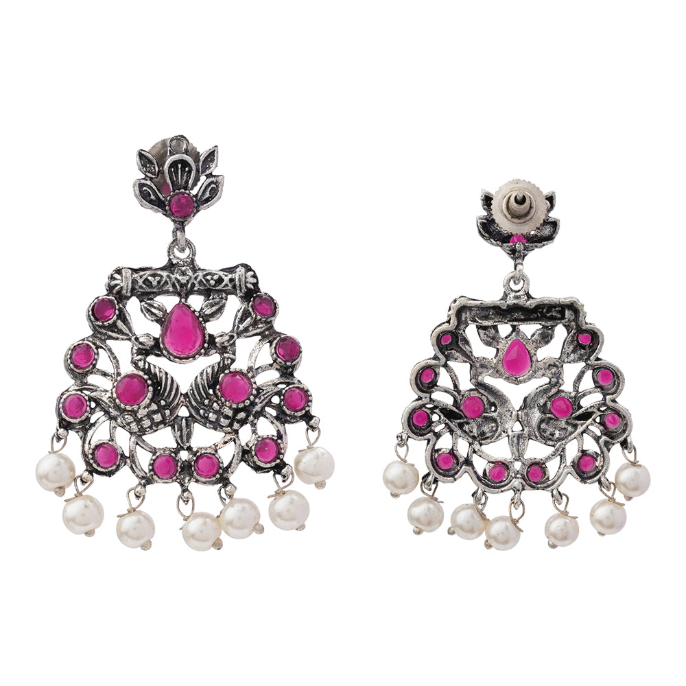 Peacock glow stone studded dangler earrings (Red)