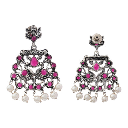 Peacock glow stone studded dangler earrings (Red)