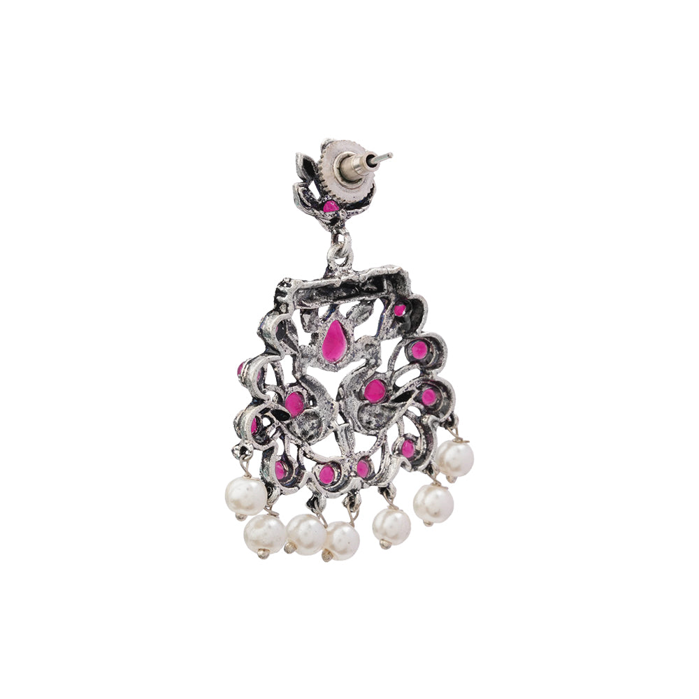 Peacock glow stone studded dangler earrings (Red)