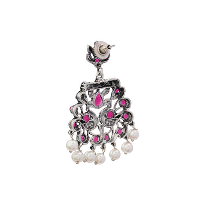 Peacock glow stone studded dangler earrings (Red)