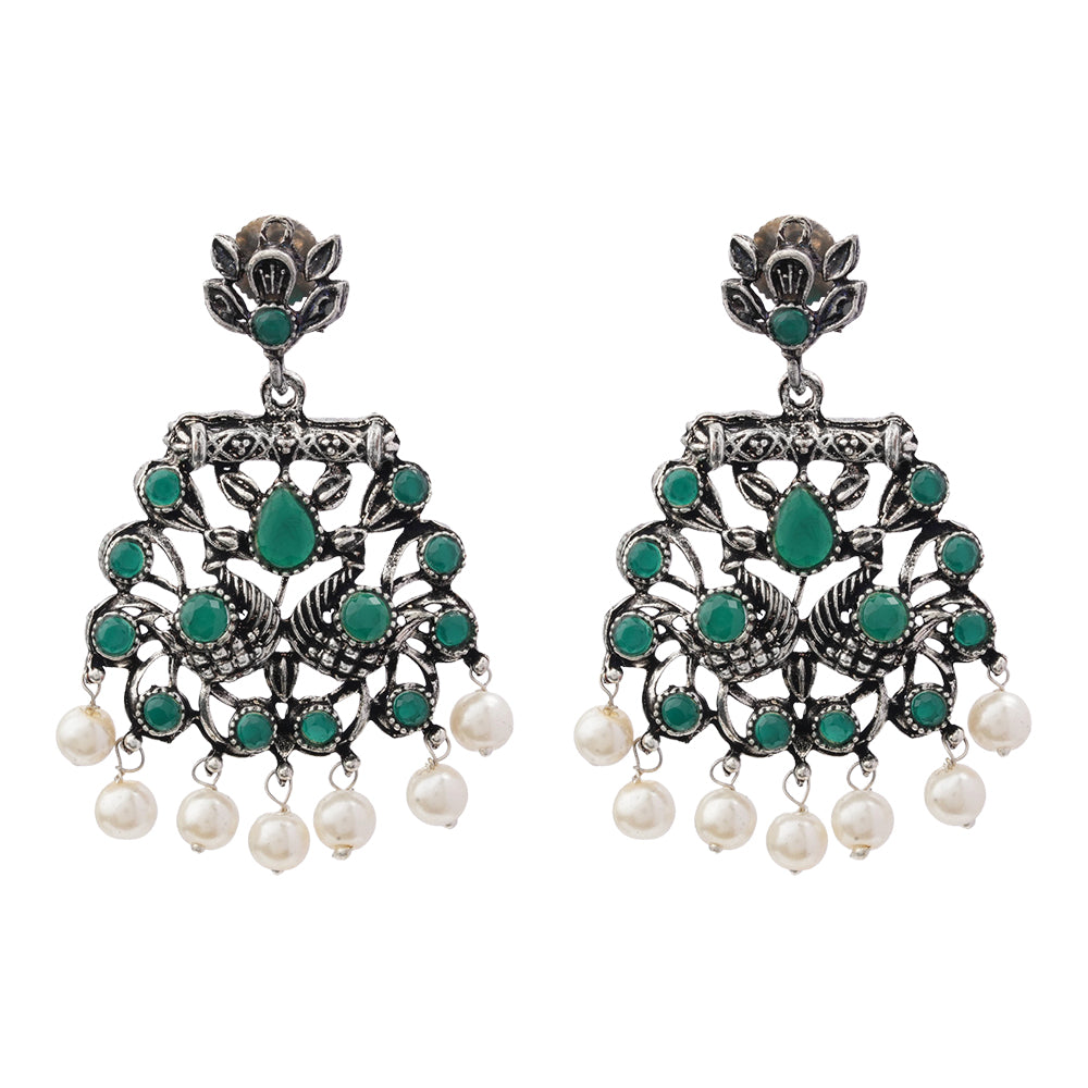 Peacock glow stone studded dangler earrings (Green)