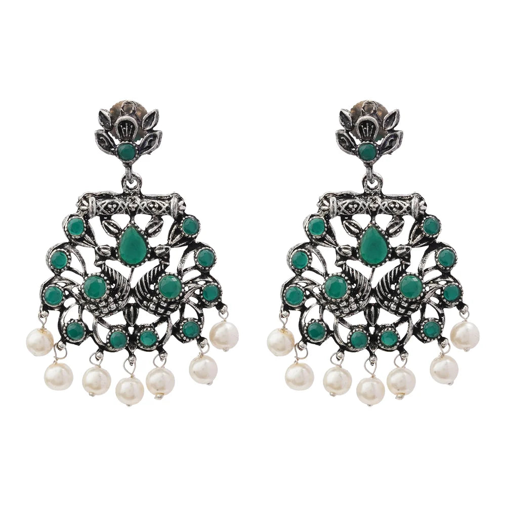 Peacock glow stone studded dangler earrings (Green) Dazzle Dash Jhumki earring (Green) Combo set