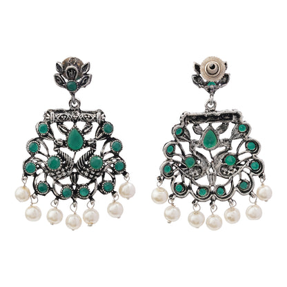 Peacock glow stone studded dangler earrings (Green)