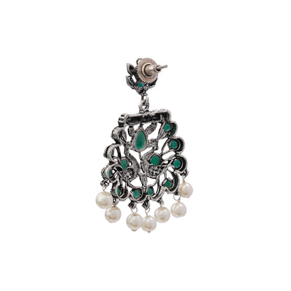 Peacock glow stone studded dangler earrings (Green)