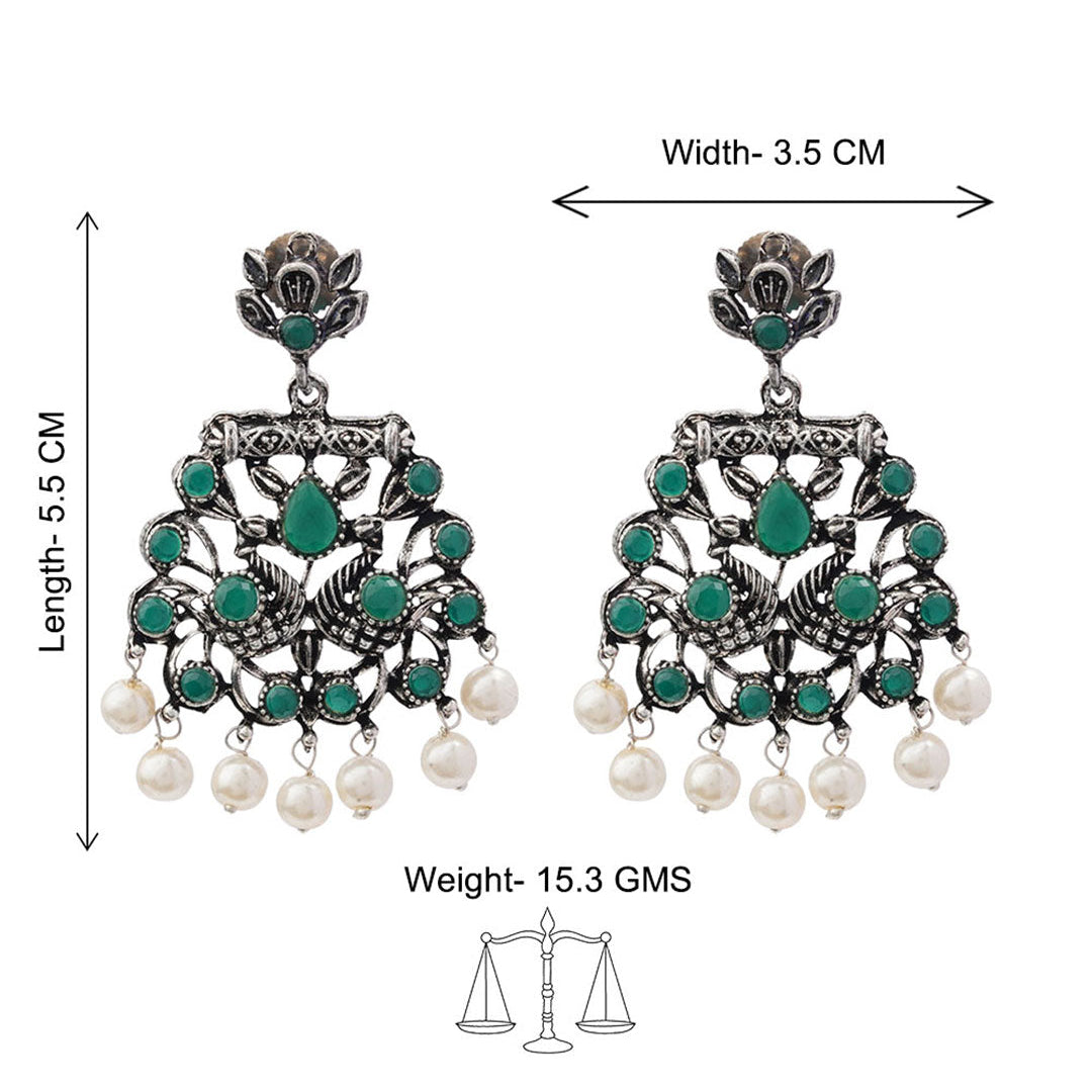 Peacock glow stone studded dangler earrings (Green)