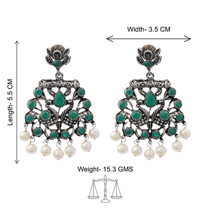 Peacock glow stone studded dangler earrings (Green)