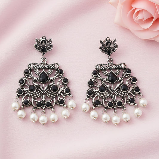 Peacock glow stone studded dangler earrings (Black)