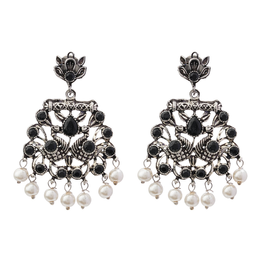 Peacock glow stone studded dangler earrings (Black)
