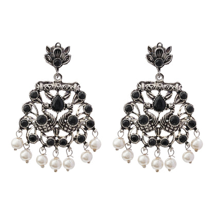 Peacock glow stone studded dangler earrings (Black)