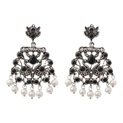 Peacock glow stone studded dangler earrings (Black) Dazzle Dash Jhumki earring (Mint) Combo set
