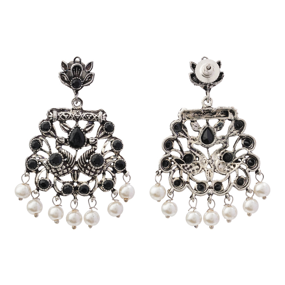 Peacock glow stone studded dangler earrings (Black)