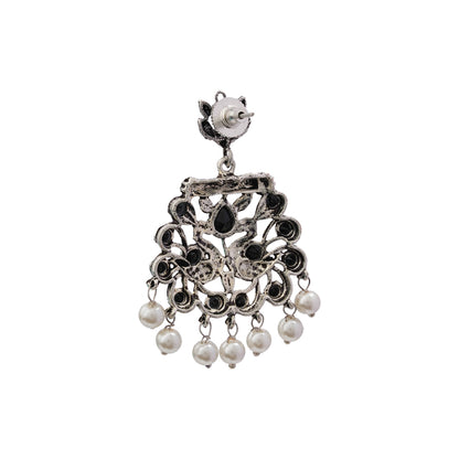 Peacock glow stone studded dangler earrings (Black)