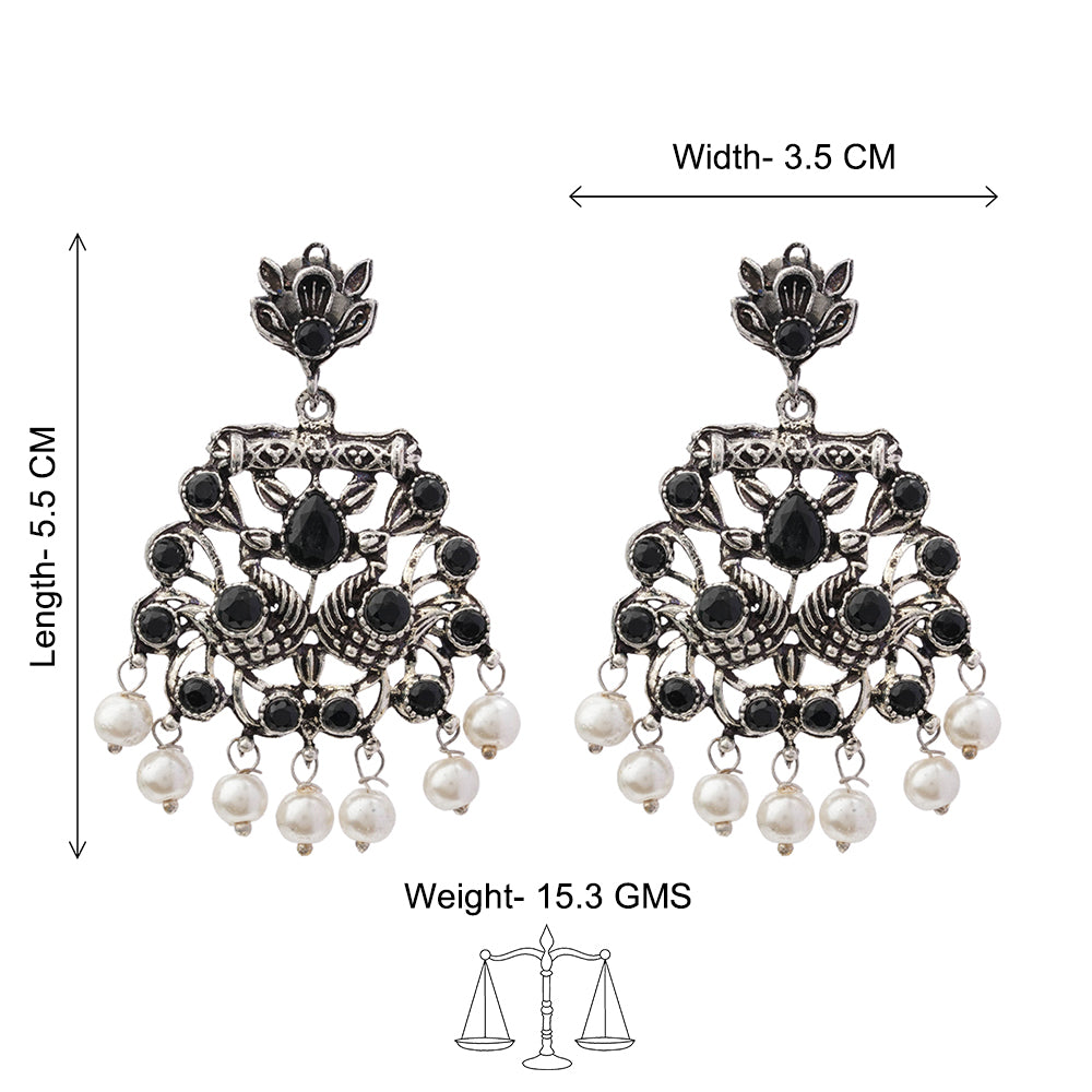Peacock glow stone studded dangler earrings (Black)