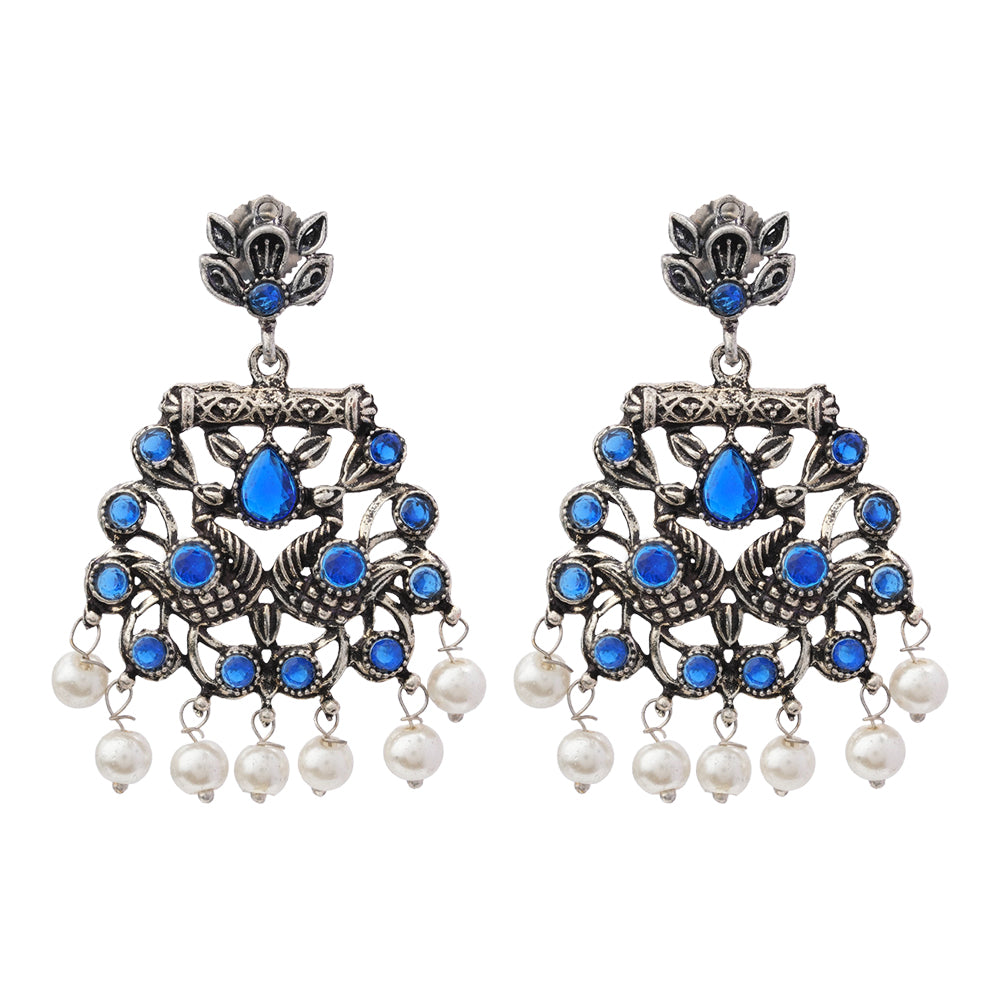Peacock glow stone studded dangler earrings (Blue)