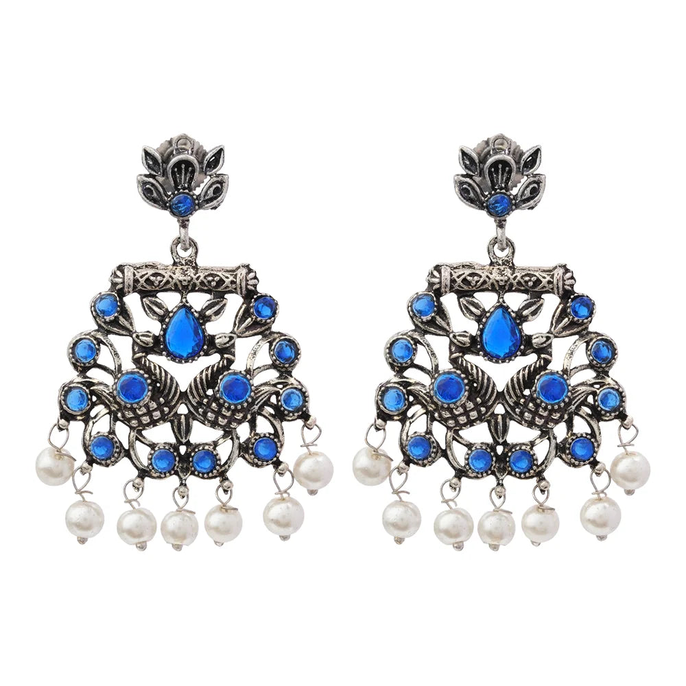 Peacock glow stone studded dangler earrings (Blue) Dazzle Dash Jhumki earring (Blue) Combo set