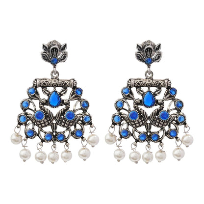 Peacock glow stone studded dangler earrings (Blue) Dazzle Dash Jhumki earring (Blue) Combo set