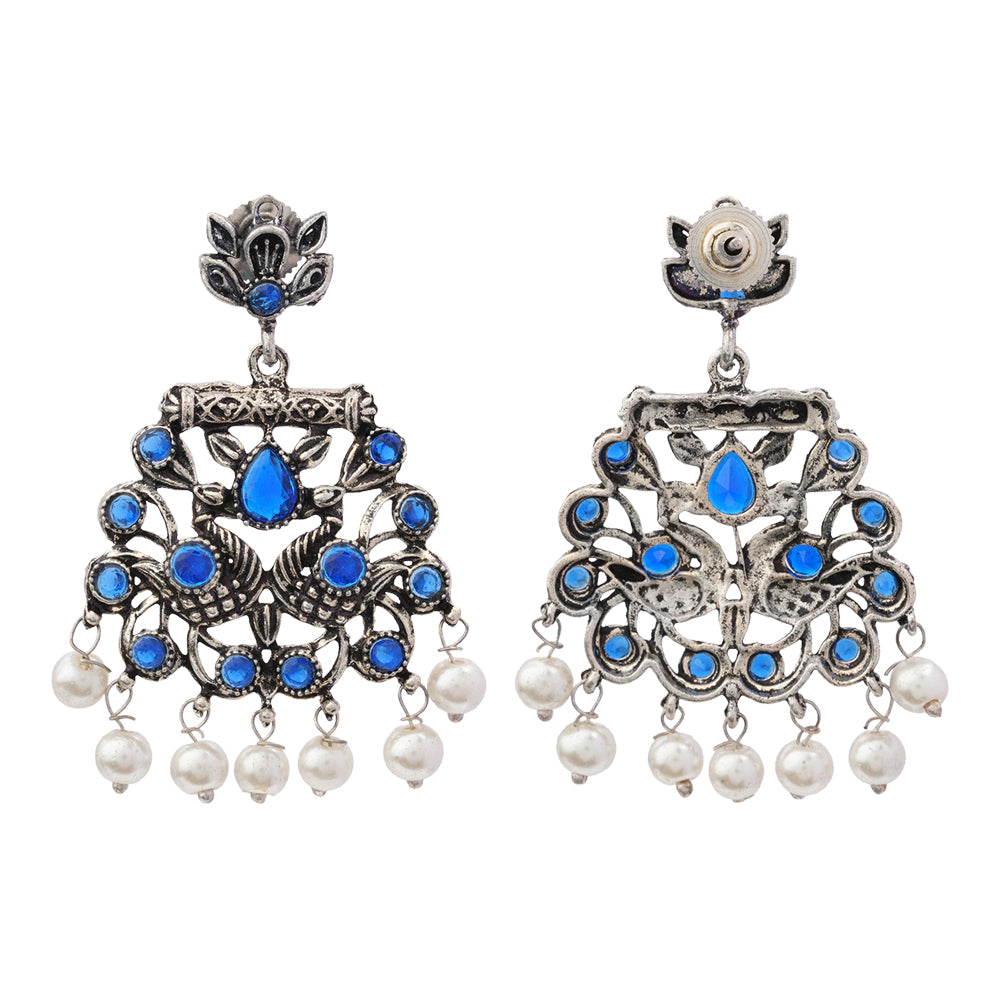 Peacock glow stone studded dangler earrings (Blue)