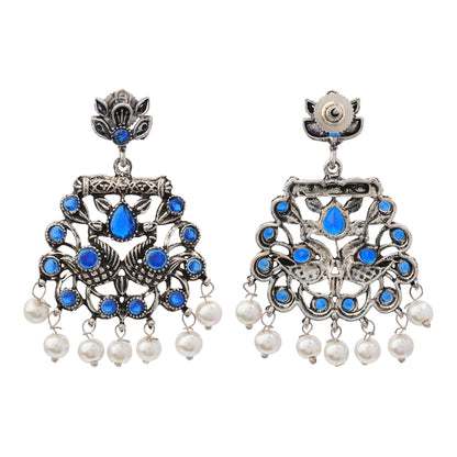 Peacock glow stone studded dangler earrings (Blue)