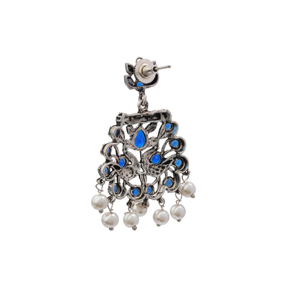 Peacock glow stone studded dangler earrings (Blue)