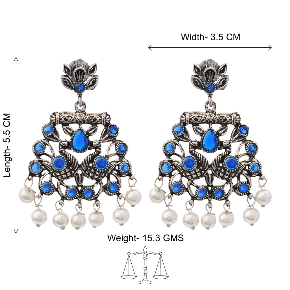Peacock glow stone studded dangler earrings (Blue)