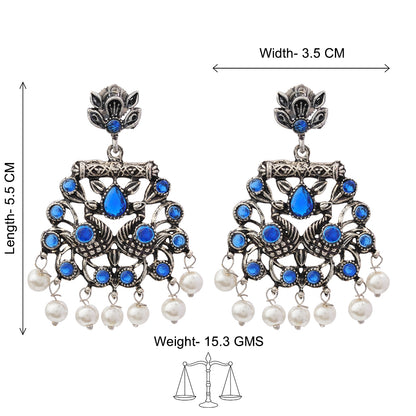 Peacock glow stone studded dangler earrings (Blue)