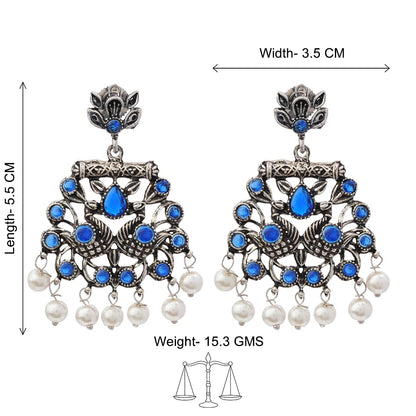Kalash Kamal earring  Peacock glow stone studded dangler earrings (Blue) Combo