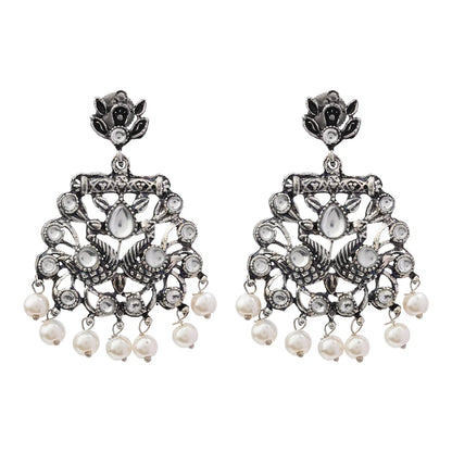 Peacock glow stone studded dangler earrings (White) Dazzle Dash Jhumki earring (White) Combo set