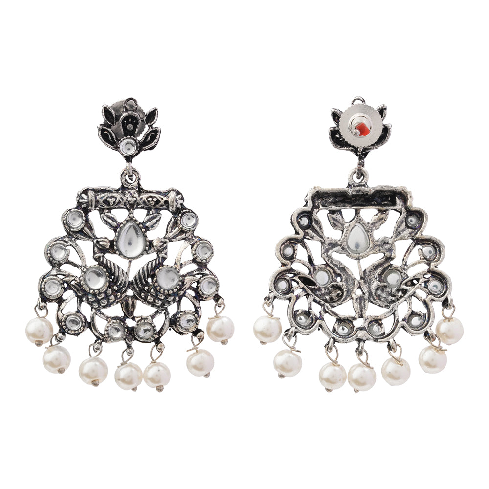 Peacock glow stone studded dangler earrings (White)