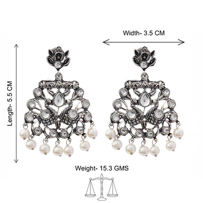 Peacock glow stone studded dangler earrings (White)