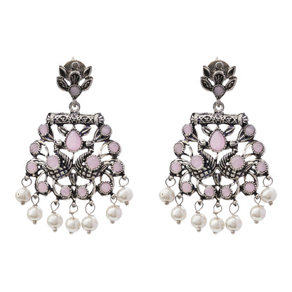 Peacock glow stone studded dangler earrings (Baby Pink)