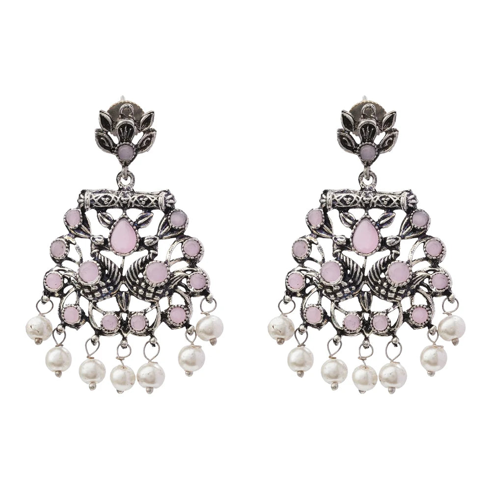 Dazzle Dash Jhumki earring (Mint) Peacock glow stone studded dangler earrings (Baby Pink) Combo set
