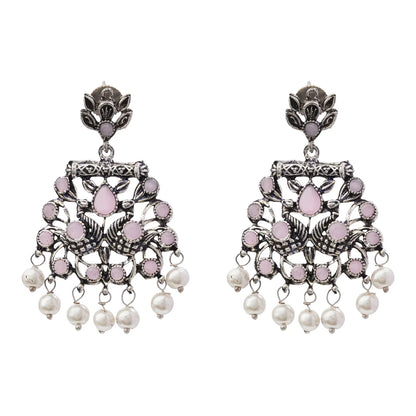 Dazzle Dash Jhumki earring (Mint) Peacock glow stone studded dangler earrings (Baby Pink) Combo set
