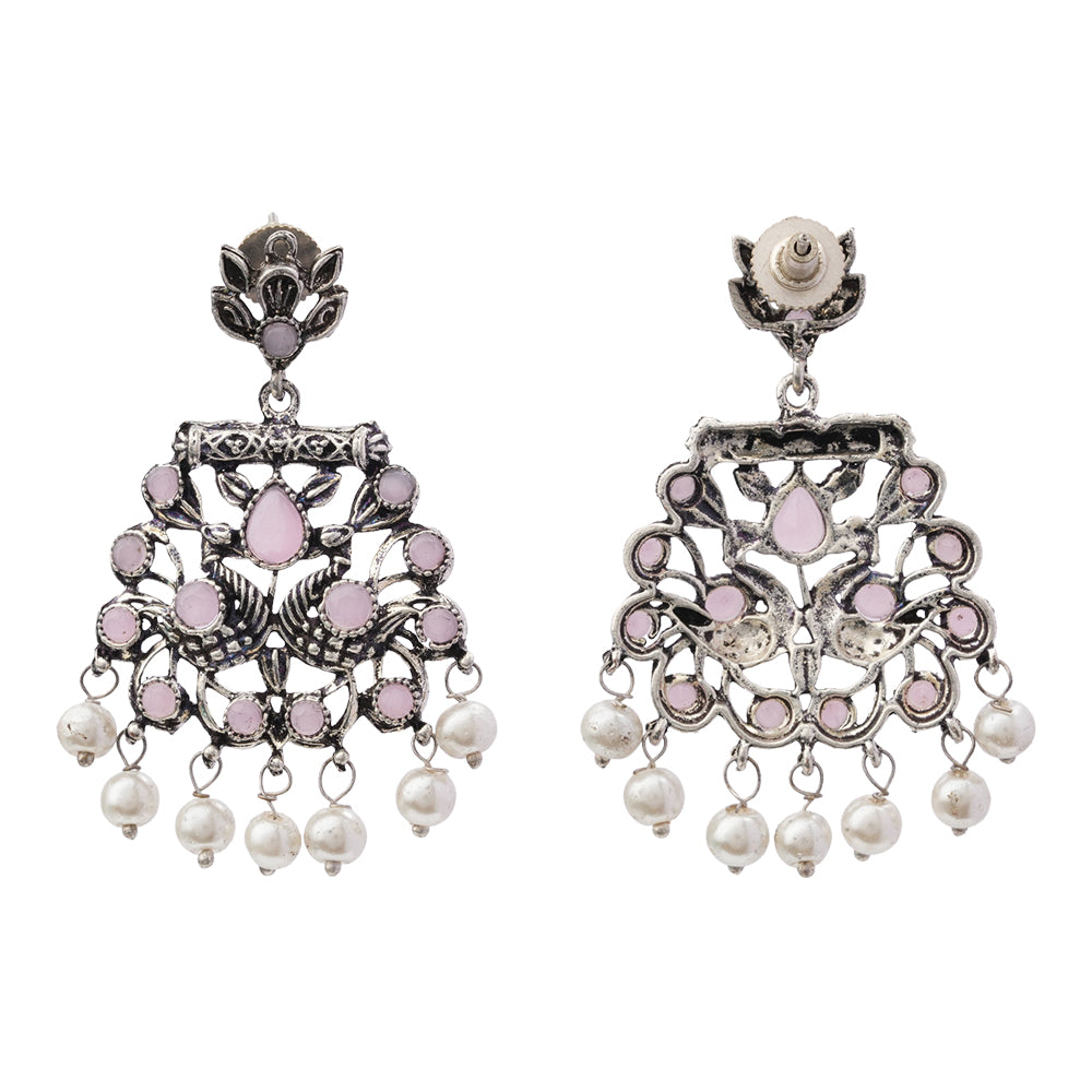 Peacock glow stone studded dangler earrings (Baby Pink)