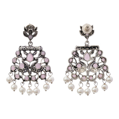 Peacock glow stone studded dangler earrings (Baby Pink)