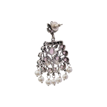 Peacock glow stone studded dangler earrings (Baby Pink)