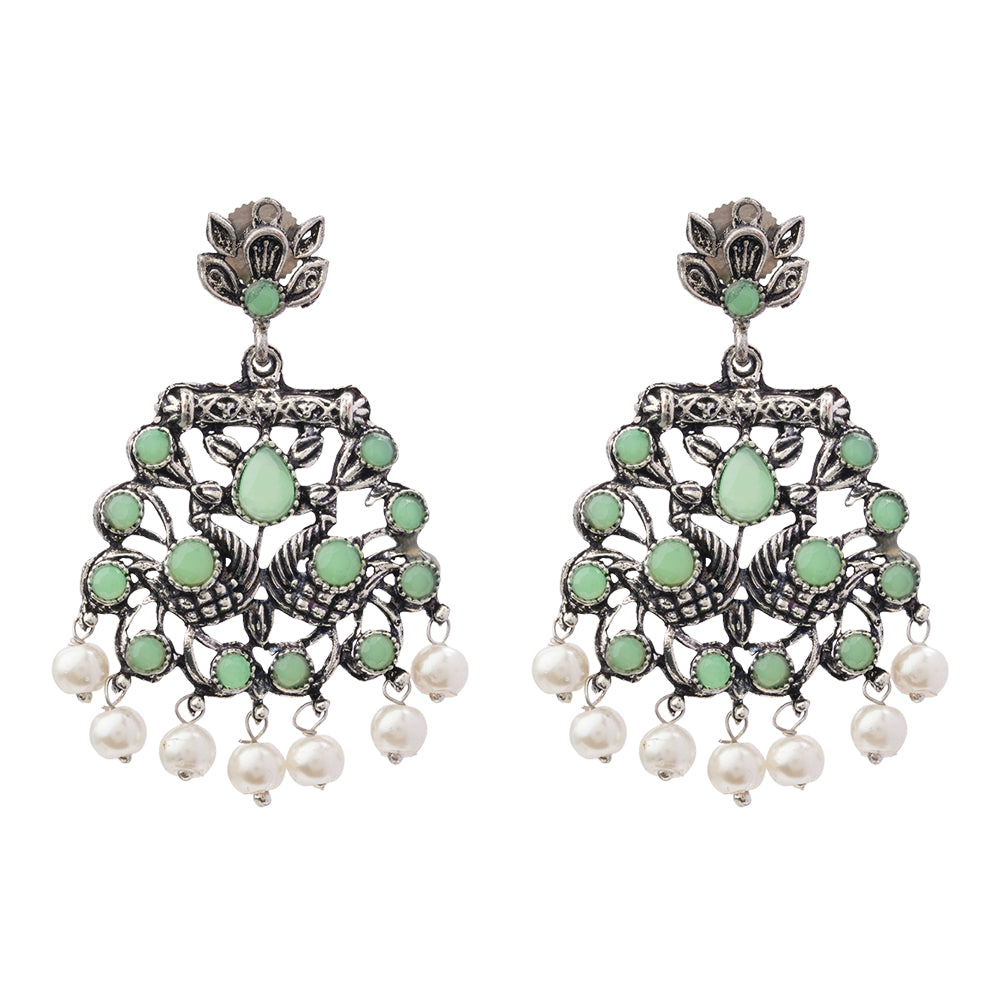 Peacock glow stone studded dangler earrings (Pista)