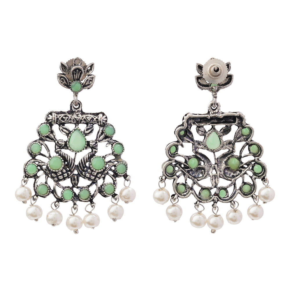 Peacock glow stone studded dangler earrings (Pista)