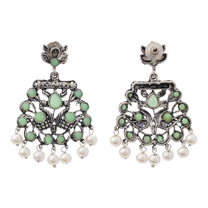 Peacock glow stone studded dangler earrings (Pista)