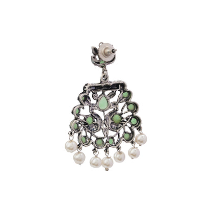 Peacock glow stone studded dangler earrings (Pista)