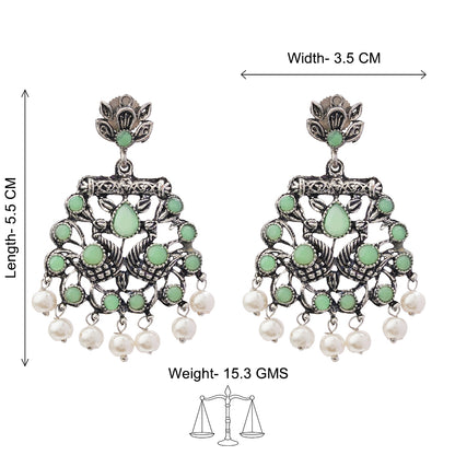Peacock glow stone studded dangler earrings (Pista)